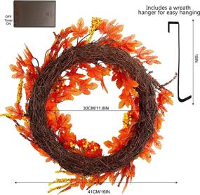 img 3 attached to 🍁 16-inch Pre-lit Fall Wreath with Metal Hanger - Twinkle Star Lighted Autumn Harvest Decor, 20 LED Lights, Artificial Maple Leaves, Pumpkins, and Berries - Front Door Wall Thanksgiving Decorations