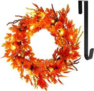 🍁 16-inch pre-lit fall wreath with metal hanger - twinkle star lighted autumn harvest decor, 20 led lights, artificial maple leaves, pumpkins, and berries - front door wall thanksgiving decorations logo