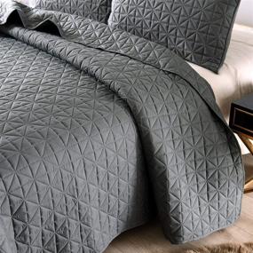 img 2 attached to 🛏️ Exclusive 3-Piece Queen Size Quilt Set with Pillow Shams, Grid Quilted Bedspread/Coverlet/Bed Cover in Steel Grey (96x88 Inches) - Soft, Lightweight, and Reversible