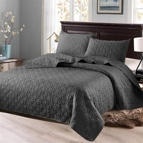 img 3 attached to 🛏️ Exclusive 3-Piece Queen Size Quilt Set with Pillow Shams, Grid Quilted Bedspread/Coverlet/Bed Cover in Steel Grey (96x88 Inches) - Soft, Lightweight, and Reversible