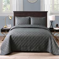 🛏️ exclusive 3-piece queen size quilt set with pillow shams, grid quilted bedspread/coverlet/bed cover in steel grey (96x88 inches) - soft, lightweight, and reversible logo