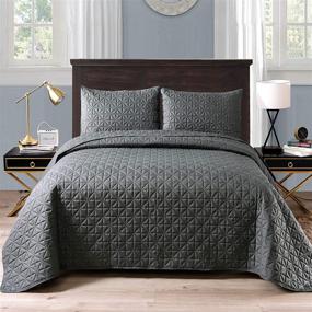 img 4 attached to 🛏️ Exclusive 3-Piece Queen Size Quilt Set with Pillow Shams, Grid Quilted Bedspread/Coverlet/Bed Cover in Steel Grey (96x88 Inches) - Soft, Lightweight, and Reversible