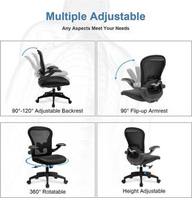 img 1 attached to 🪑 ComHoma Ergonomic Office Chair - Mesh Computer Desk Chair with Flip-up Arms, Lumbar Support, Rolling Swivel, Adjustable Home Office Task Chair (Black)