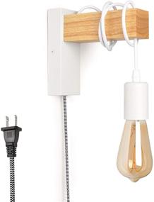 img 4 attached to 🔌 Contemporary White Wooden Wall Sconce with Plug-in Cord - Modern Bedroom Bedside Lamp, E26 Base for Living Room Decoration, Mounted Interior Lighting