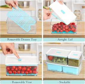 img 1 attached to Beeptrum Stackable Produce Saver Containers with Vented Lid and Drain Tray - Durable Fresh Keeper Storage Bin for Fruits, Vegetables, and Produce, BPA-Free (Set of 3, Blue)