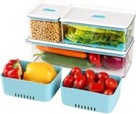 beeptrum stackable produce saver containers with vented lid and drain tray - durable fresh keeper storage bin for fruits, vegetables, and produce, bpa-free (set of 3, blue) логотип