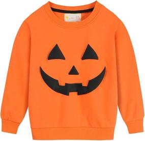 img 4 attached to 🎃 Halloween Pumpkin Sweatshirt for Toddler Boys and Girls - Long Sleeve Glow in the Dark Skeleton Tops