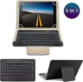 img 3 attached to 💻 DETUOSI Universal 7 inch Tablet Keyboard Case: Wireless Bluetooth Keyboard + Leather Cover + Stand - Black