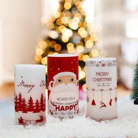 img 3 attached to 🕯️ YUROZAC Set of 3 Christmas Flameless Candles with 6H Timer – Flickering Battery Operated Real Wax Electric LED Pillar Candles for Xmas Decor, Stockings, Santa Claus, Christmas Tree Decal – D3"x H6