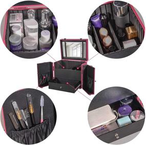 img 1 attached to 🌸 Ollieroo Portable Makeup Case Organizer with Adjustable Dividers – Spacious Makeup Train Case 9.8’’ with Lockable Cosmetic Box, Mirror, and Makeup Brush Holder – Perfect Gift for Girls and Women, Rose Pink