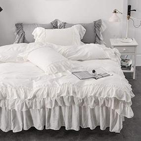 img 2 attached to Vintage Ruffled Queen Duvet Cover Set with 2 Layers Ruffles, Soft Brushed Microfiber Set with Zipper Closure - Shabby Chic 3 Pieces Bedding (White, Queen)