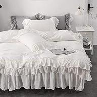vintage ruffled queen duvet cover set with 2 layers ruffles, soft brushed microfiber set with zipper closure - shabby chic 3 pieces bedding (white, queen) logo