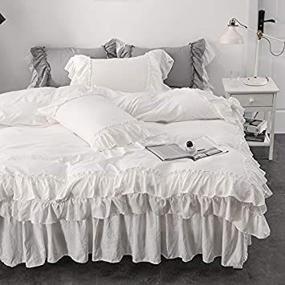 img 4 attached to Vintage Ruffled Queen Duvet Cover Set with 2 Layers Ruffles, Soft Brushed Microfiber Set with Zipper Closure - Shabby Chic 3 Pieces Bedding (White, Queen)