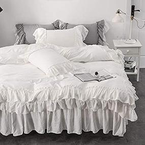 img 1 attached to Vintage Ruffled Queen Duvet Cover Set with 2 Layers Ruffles, Soft Brushed Microfiber Set with Zipper Closure - Shabby Chic 3 Pieces Bedding (White, Queen)