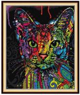 🐱 captaincrafts hot new stamped cross stitch kit: colorful oil painting cat for home decor (stamped 14ct) logo