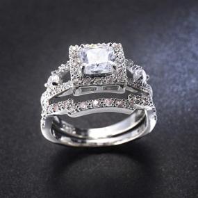 img 2 attached to 💍 Dazzling Princess Cut Silver White Topaz Halo Wedding Engagement Ring Set - Size 6-10 (US Code 8)