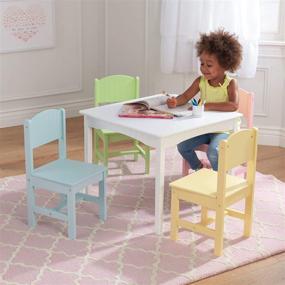 img 3 attached to 🪑 Wooden Table &amp; 4 Chairs Set with Wainscoting Detail, Pastel, Ideal Gift for Kids Age 3-8 by KidKraft Nantucket