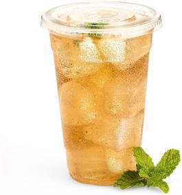 img 4 attached to 🥤 Pack of 100 Green Direct 24 oz. Clear Plastic Cups with Flat Lids for Cold Drinks, Bubble Boba, Iced Coffee, Tea, Smoothies