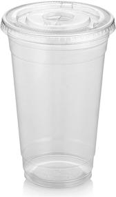 img 2 attached to 🥤 Pack of 100 Green Direct 24 oz. Clear Plastic Cups with Flat Lids for Cold Drinks, Bubble Boba, Iced Coffee, Tea, Smoothies