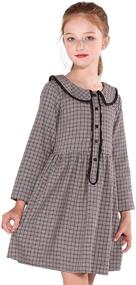 img 4 attached to 👗 Girls Casual Plaid Dress: SOLOCOTE Cotton Spring Long Sleeve Dresses with Peter Pan Collar (3-14Y)