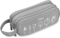 🔌 gray electronics organizer cable travel case | waterproof double layer tech pouch for usb cords, earphones, memory cards, mini cameras, cellphones, hard drives | zipper wallet carrying bag логотип