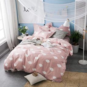 img 2 attached to 🌥 BuluTu Pink White Cotton Cloud Print Kids Duvet Cover Twin for Girls - Stylish, Super Soft, Premium Reversible Pink Teen Bedding Sets Twin Comforter Cover with Zipper Closure (No Comforter)