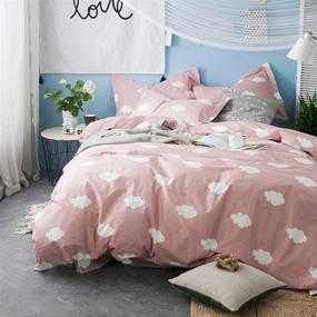 img 3 attached to 🌥 BuluTu Pink White Cotton Cloud Print Kids Duvet Cover Twin for Girls - Stylish, Super Soft, Premium Reversible Pink Teen Bedding Sets Twin Comforter Cover with Zipper Closure (No Comforter)