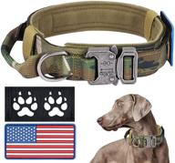 tactical dog collar with usa american flag | camo military dog collar thick with handle | reflective k9 collar | adjustable heavy duty metal buckle for medium large dogs | includes 2 patches logo