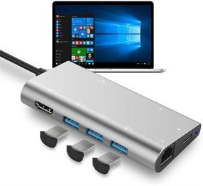 img 2 attached to Aluminum USB-C Pass Through Multi-Port Adapter with 4K HDMI, Gigabit Ethernet, SD/Micro Card Readers, USB 3.0 - Compatible with MacBook Pro and More