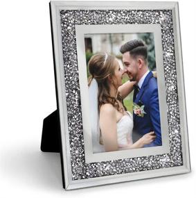 img 4 attached to Silver Crystal Glitter Glass Picture Frame 5x7 - Perfect Wedding and Friends Gift, Desk Top Display with Stand - Unique Christmas & Thanksgiving Presents