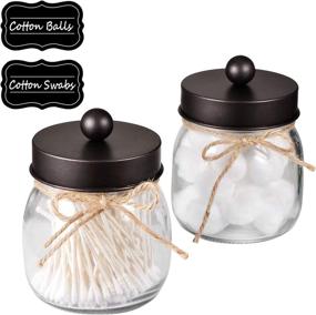 img 3 attached to 🏺 Rustic Farmhouse Decor Bronze Bathroom Accessories - Amolliar Mason Jar Vanity Organizer, 2-Pack - Qtip Dispenser Holder Canister Glass for Q-Tips, Cotton Swabs, Rounds, Ball, Flossers (Bronze)