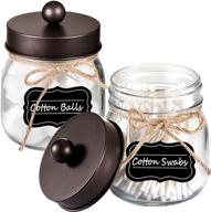 🏺 rustic farmhouse decor bronze bathroom accessories - amolliar mason jar vanity organizer, 2-pack - qtip dispenser holder canister glass for q-tips, cotton swabs, rounds, ball, flossers (bronze) logo