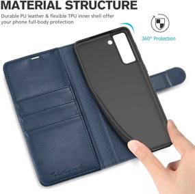 img 1 attached to 📱 TUCCH Wallet Case for Galaxy S21+ Plus 5G - Dark Blue: TPU Shockproof, RFID Blocking, Folio Stand, Card Slot, Magnetic PU Leather Cover