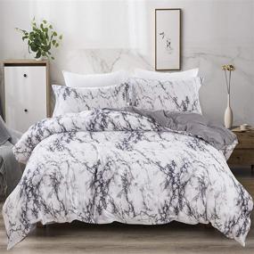 img 4 attached to 💤 White Grey Marble Printed King Comforter Set - All Season, Soft Microfiber Filling, Down Alternative Bedding - 3 Piece Duvet Set - King Size