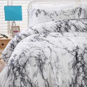 img 1 attached to 💤 White Grey Marble Printed King Comforter Set - All Season, Soft Microfiber Filling, Down Alternative Bedding - 3 Piece Duvet Set - King Size