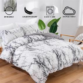 img 3 attached to 💤 White Grey Marble Printed King Comforter Set - All Season, Soft Microfiber Filling, Down Alternative Bedding - 3 Piece Duvet Set - King Size