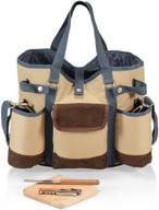 legacy - picnic time country cheese service & corkscrew wine tote bag, 14x12x8 inches, tan/blue логотип