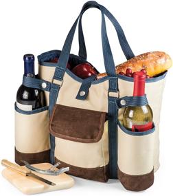 img 3 attached to LEGACY - Picnic Time Country Cheese Service & Corkscrew Wine Tote Bag, 14x12x8 inches, Tan/Blue