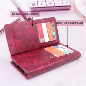 img 2 attached to 🌸 Detachable Magnetic Wallet Case with 12 Card Slots | PU Leather Flip Cover | Wrist Strap | Samsung Galaxy S21 5G 6.2 Inch (2021) | Flower Wine Red