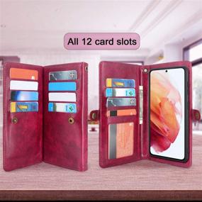 img 1 attached to 🌸 Detachable Magnetic Wallet Case with 12 Card Slots | PU Leather Flip Cover | Wrist Strap | Samsung Galaxy S21 5G 6.2 Inch (2021) | Flower Wine Red