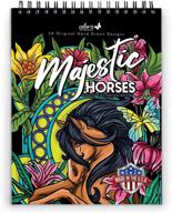 majestic horses adult coloring book - 50 single-sided designs, thick smooth paper, lay flat hardback covers, spiral bound, usa printed, equine coloring pages logo