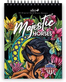 img 4 attached to Majestic Horses Adult Coloring Book - 50 Single-Sided Designs, Thick Smooth Paper, Lay Flat Hardback Covers, Spiral Bound, USA Printed, Equine Coloring Pages