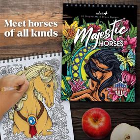 img 3 attached to Majestic Horses Adult Coloring Book - 50 Single-Sided Designs, Thick Smooth Paper, Lay Flat Hardback Covers, Spiral Bound, USA Printed, Equine Coloring Pages