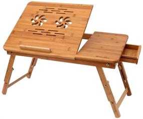 img 4 attached to Регулируемый бамбуковый лоток для ноутбука с наклонной верхней ящик для серфинга, чтения, письма и еды в постели.