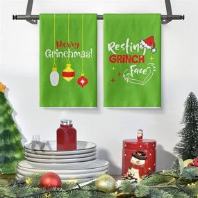 img 1 attached to Полотенца для кухни и посуды с цитатами из Гринча, комплект из 4 штук - 18 x 28 дюймов, рождественская зимняя праздничная ультраабсорбирующая салфетка для сушки для готовки и выпечки