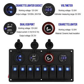 img 1 attached to 🚤 IP68 Waterproof Marine Rocker Switch Panel with 8 Gang, Dual USB, Voltmeter, Cigarette Lighter - Ideal for Automotive RV Vehicles, Trucks, and Boats - 12V/24V