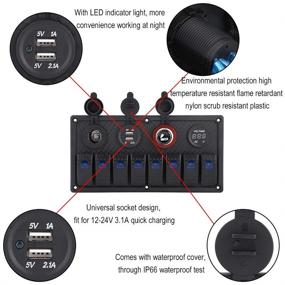 img 3 attached to 🚤 IP68 Waterproof Marine Rocker Switch Panel with 8 Gang, Dual USB, Voltmeter, Cigarette Lighter - Ideal for Automotive RV Vehicles, Trucks, and Boats - 12V/24V