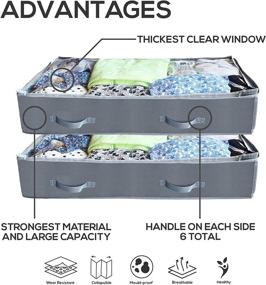 img 3 attached to 🛏️ 2 Pack of GLEDA Foldable Under Bed Closet Organizers - Storage Containers for Clothes, Blankets, and Toys with Clear Windows, 6 Sturdy Handles, Zippered Design, Breathable Fabric - Includes Shoe Bags