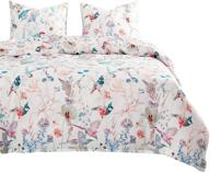 🌺 wake in cloud - queen size bird comforter set with colorful floral flowers and leaves botanical plant pattern on white background - soft microfiber bedding (3pcs) logo