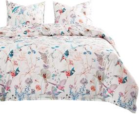 img 4 attached to 🌺 Wake In Cloud - Queen Size Bird Comforter Set with Colorful Floral Flowers and Leaves Botanical Plant Pattern on White Background - Soft Microfiber Bedding (3pcs)